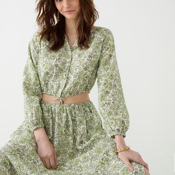 J. Crew Tops - NWT J. Crew Long Sleeve Linen Cropped Top and Linen Skirt Set